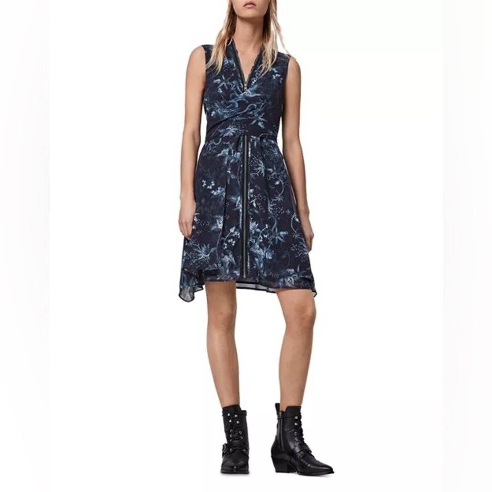 New! All Saints Jayda Evolution Blue Floral Dress 💙 🦋 XS - Picture 7 of 16